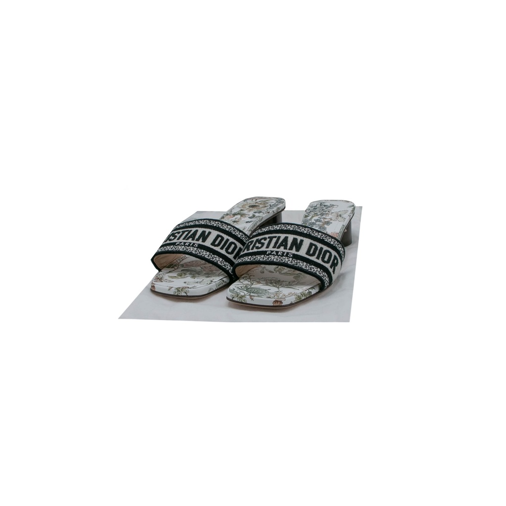 Christian Dior Dway Heeled Slide Cotton and White Multicolor Toile de Jouy Papillon Motit Size 37 1/2