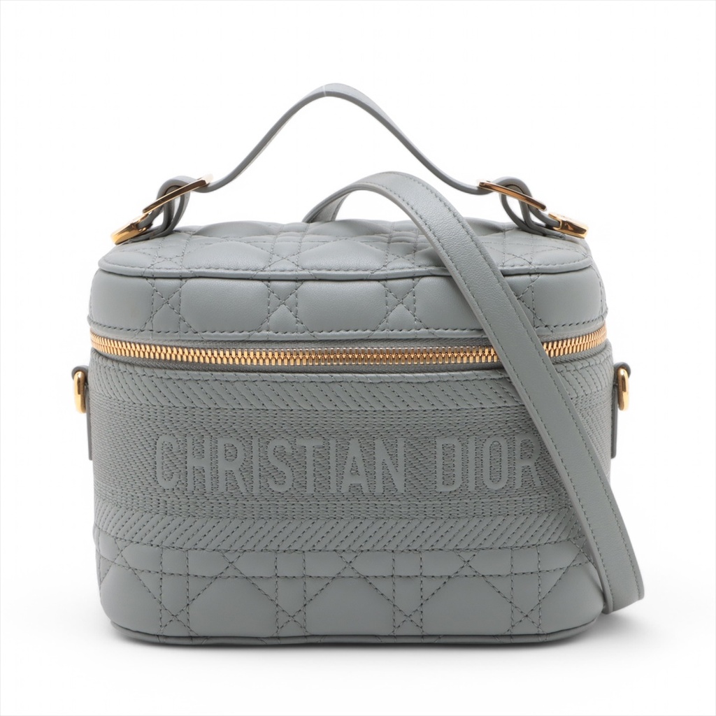 Christian Dior Grey Lambskin Leather Cannage Vanity Case Bag