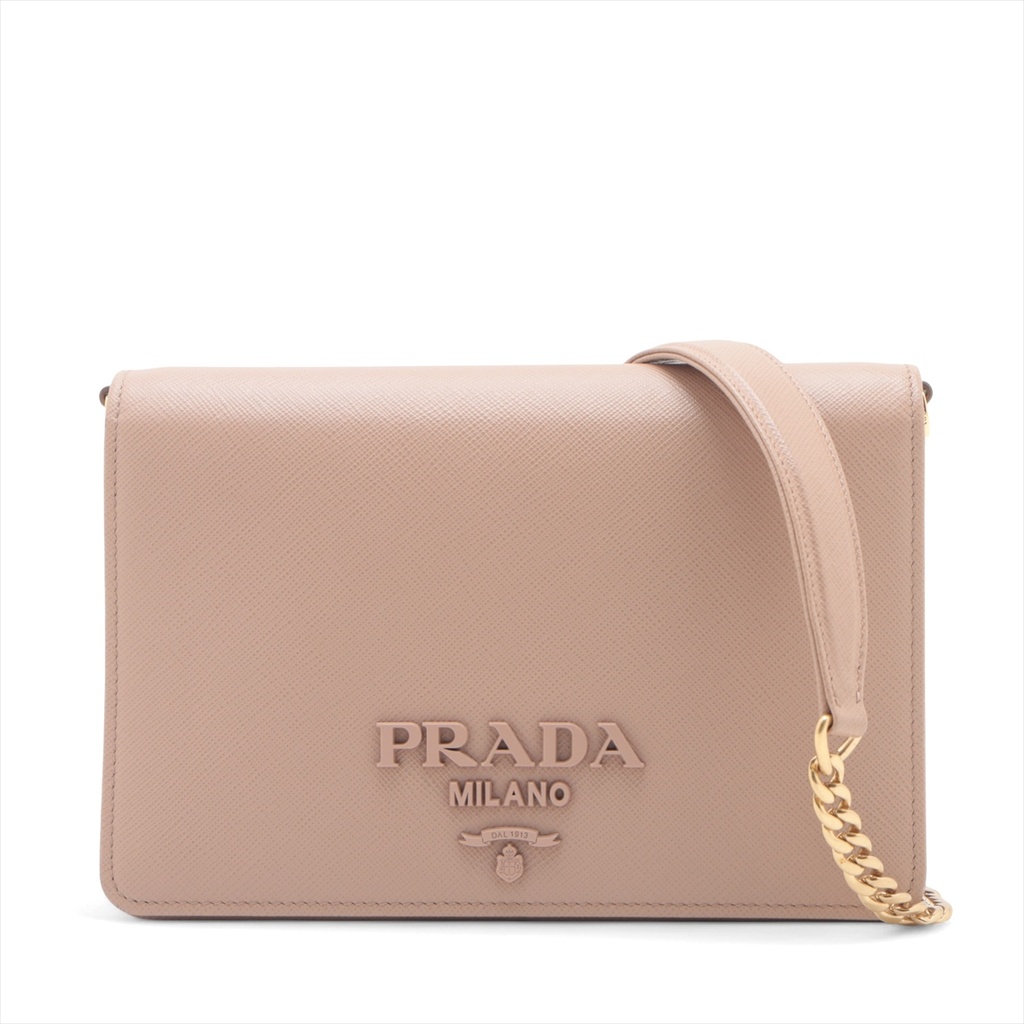 Prada Saffiano Lux Chain Wallet Beige 