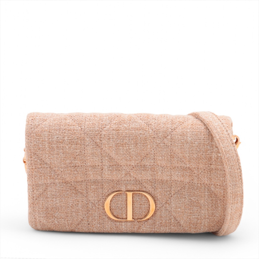 Christian Dior Caro Tweed Chain Shoulder Bag Pink