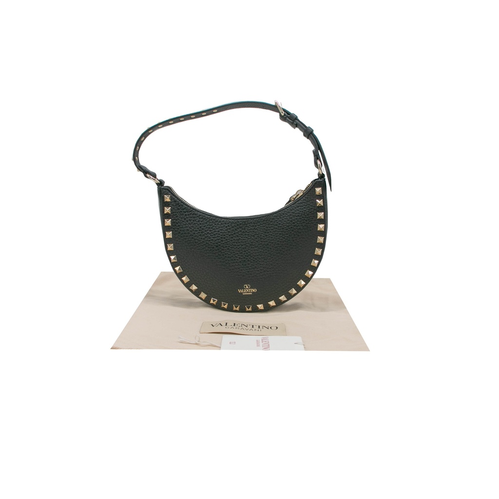 Valentino Garavani Rockstud Mini Moon Leather Bag Black