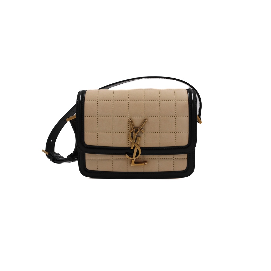 Saint Laurent Suede Quilted Monogram Small Solferino Satchel Burro Black