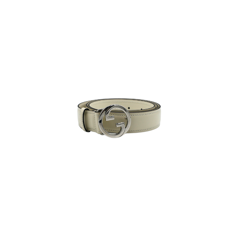 [Gucci-20950] Gucci GG Logo Buckle Belt White In Size 80 32 734771