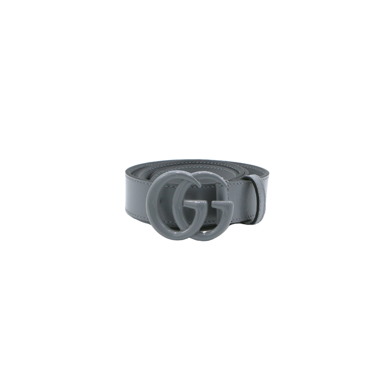 [Gucci-20953] Gucci Leather Slim Black Belt with Double G Buckle Grey In Size 85 34 414516