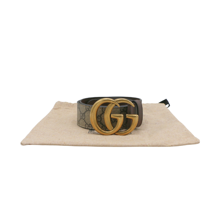 [Gucci-20955] Gucci Re-Edition Supreme Wide Leather Belt Brown 400593 Size 70 28