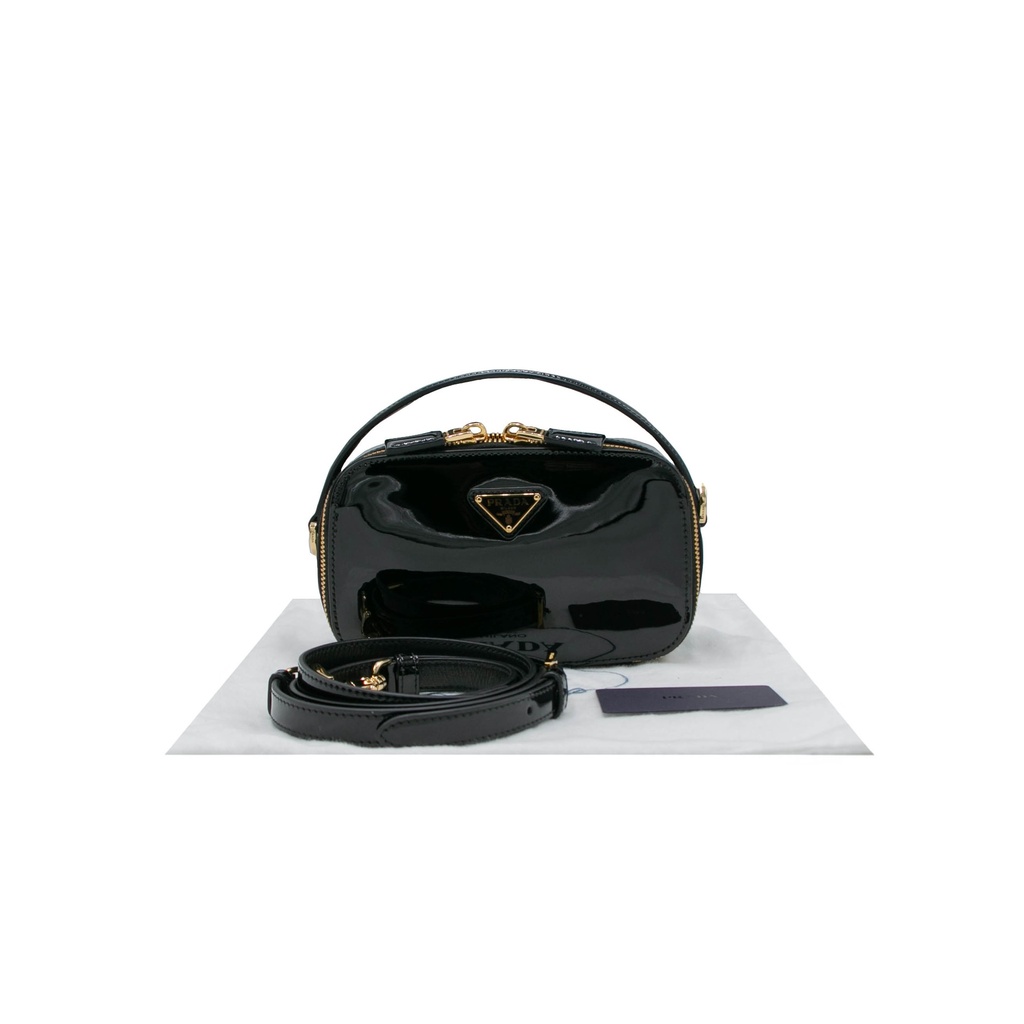 [Prada-20969] Prada Odette Patent Leather Mini Handbag Black