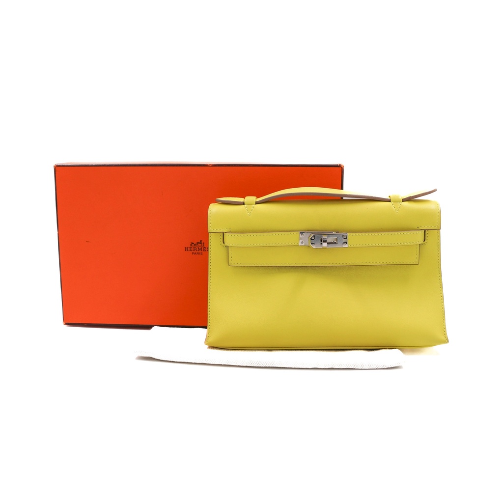 Hermes Swift Kelly Pochette Clutch Lime Like New Full Set