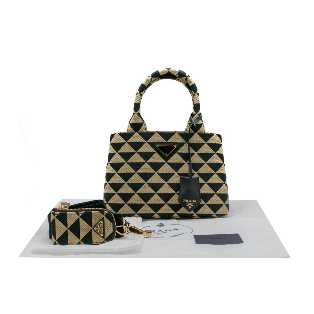 Prada Symbole Embroidered Fabric Tote Bag 1BG462