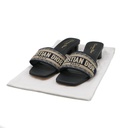 Christian Dior Dway Heeled Slide Deep Blue Embroidered Cotton Size 37 1/2