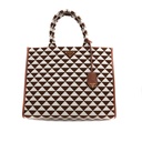Baltic Beige and Brown Large Prada Symbole Embroidered Fabric Handbag