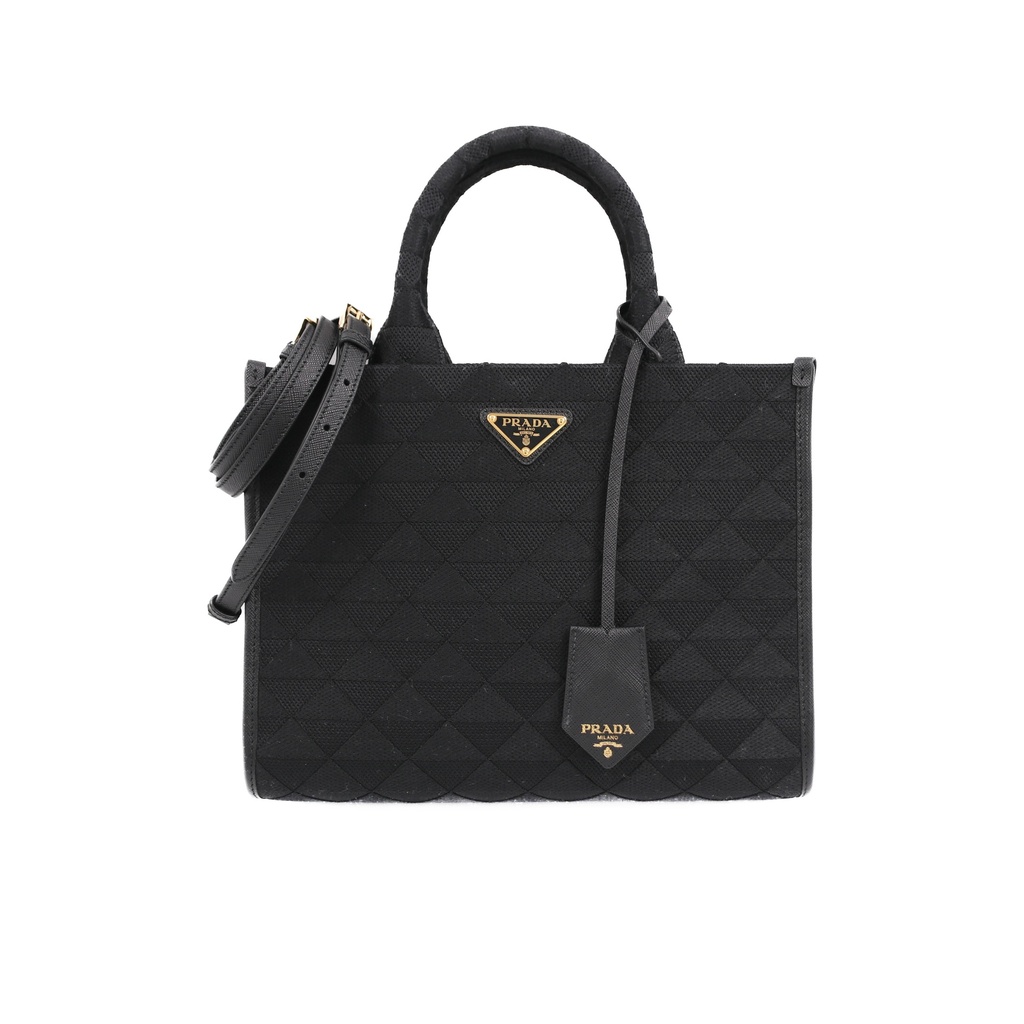 Prada Symbole Medium Embroidered Fabric Bag Black