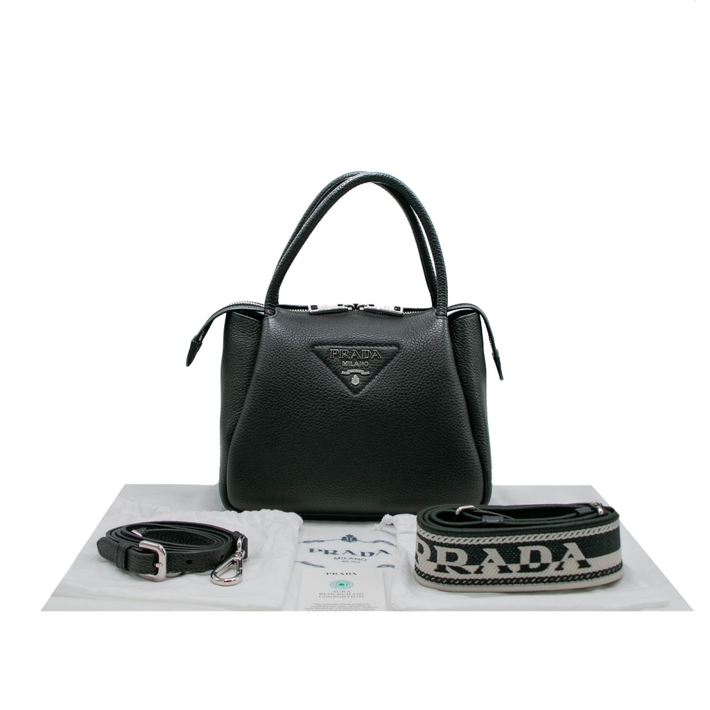 Prada Logo-Embellished Leather Small Bag Black