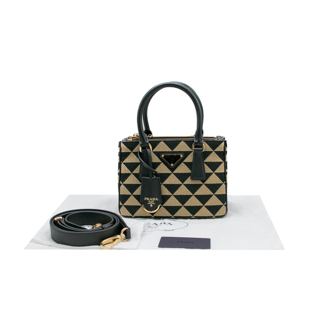 Prada Jacquard Saffiano Symbole Embroidered Mini Galleria Double Zip Tote