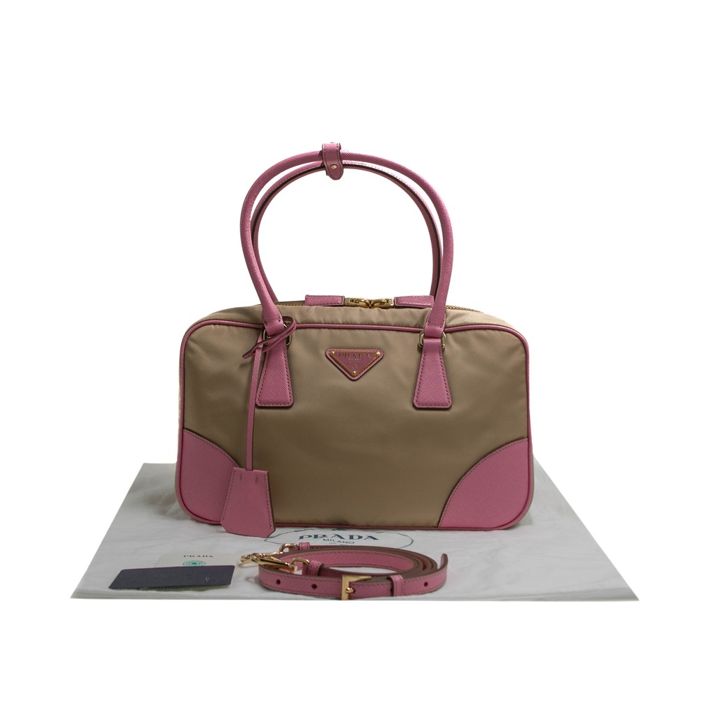 Prada Re-edition Camel 1978 Medium Re-nylon And Saffiano Leather Two-handle Bag