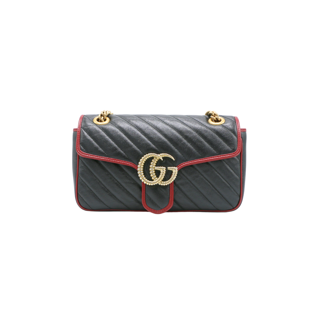 Gucci Vintage Effect Calfskin Matelasse Small GG Marmont Shoulder Bag 