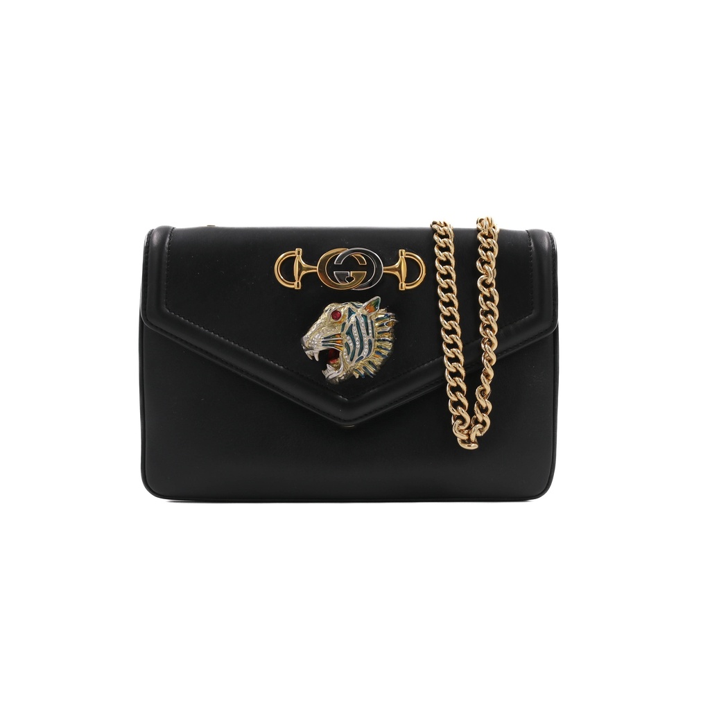 Gucci Vitello Palmellato Lux Crystal Medium Rajah Shoulder Bag Black