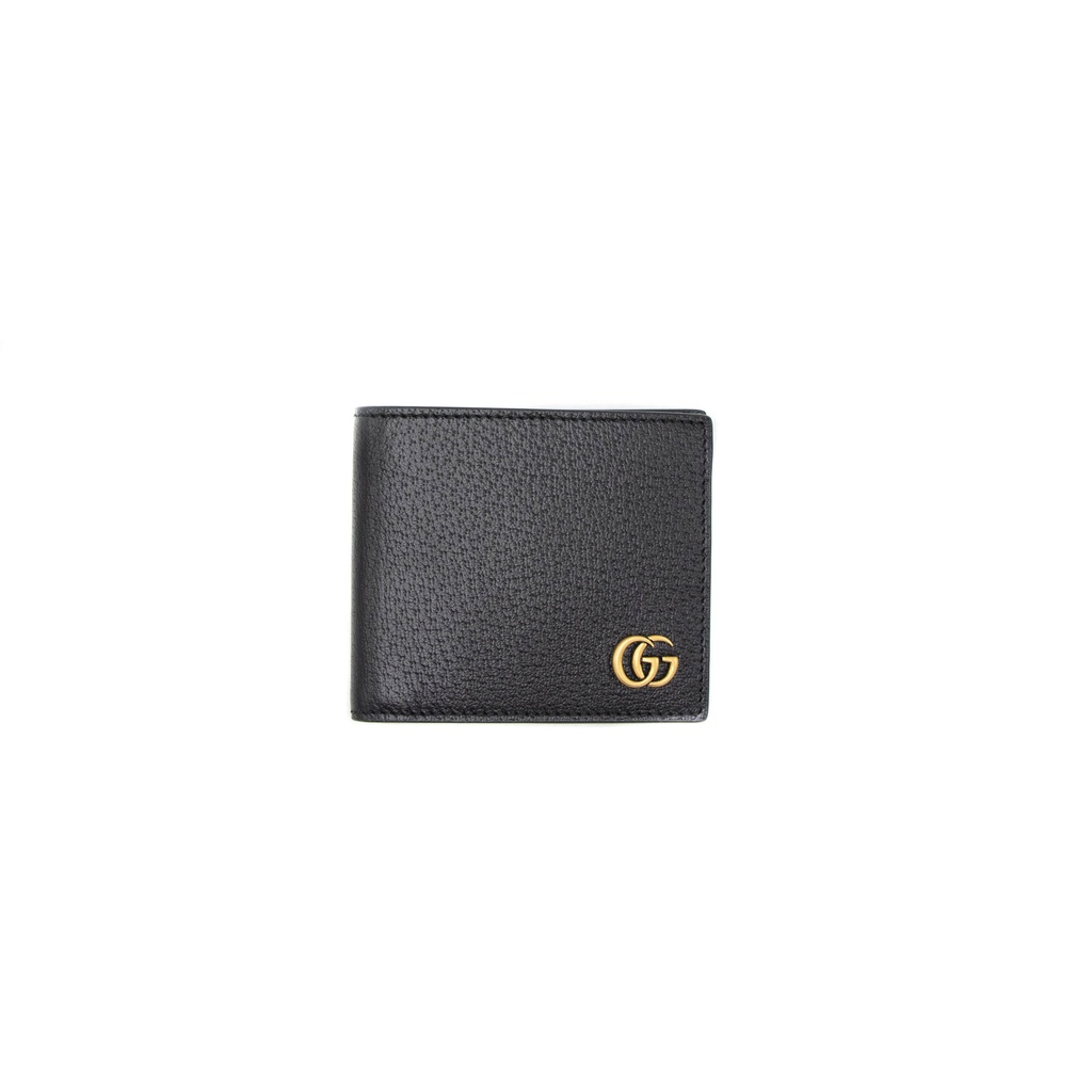 [Gucci-21269] Gucci Calfskin Boar Effect GG Marmont Bi-Fold Wallet Black 428726