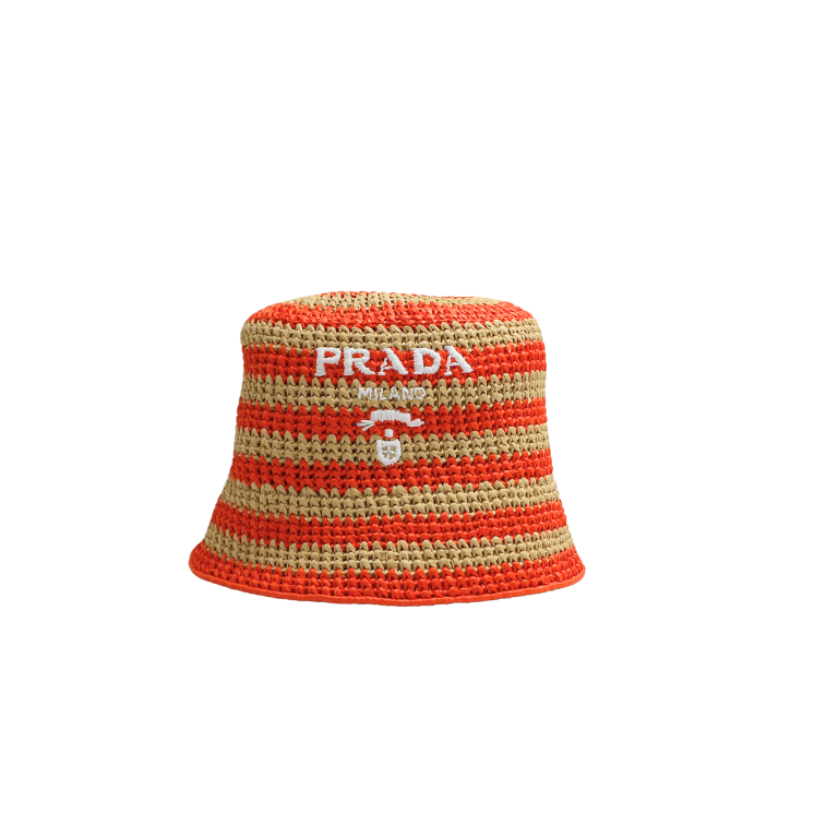 Prada Medium Pattern Print Bucket Hat Beige and Orange