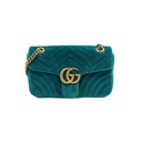 Gucci Velvet Matelasse Small GG Marmont Shoulder Bag Pavone Cyan