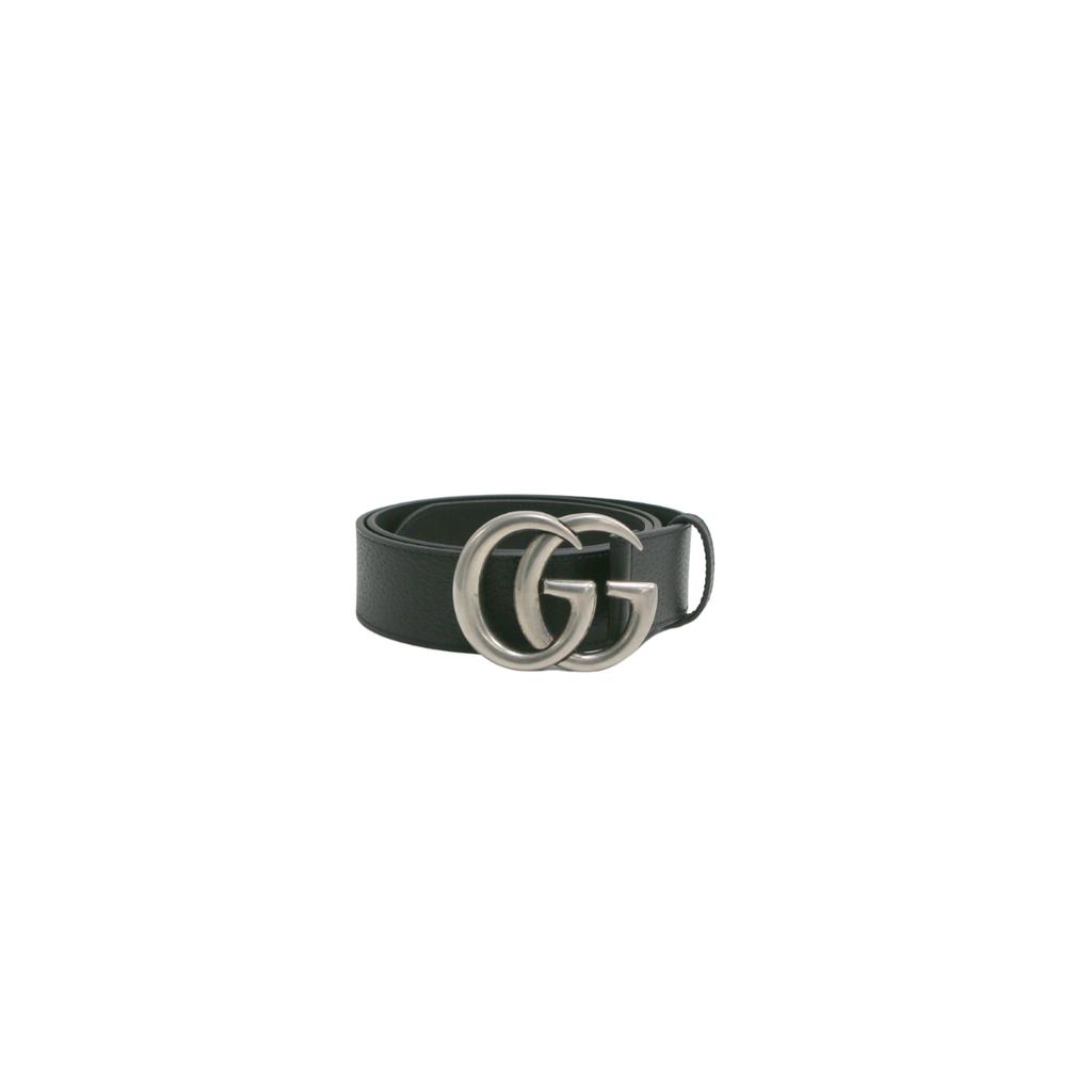 [Gucci-21461] Gucci GG Black Leather Belt with Silver Buckle 406831 90 36