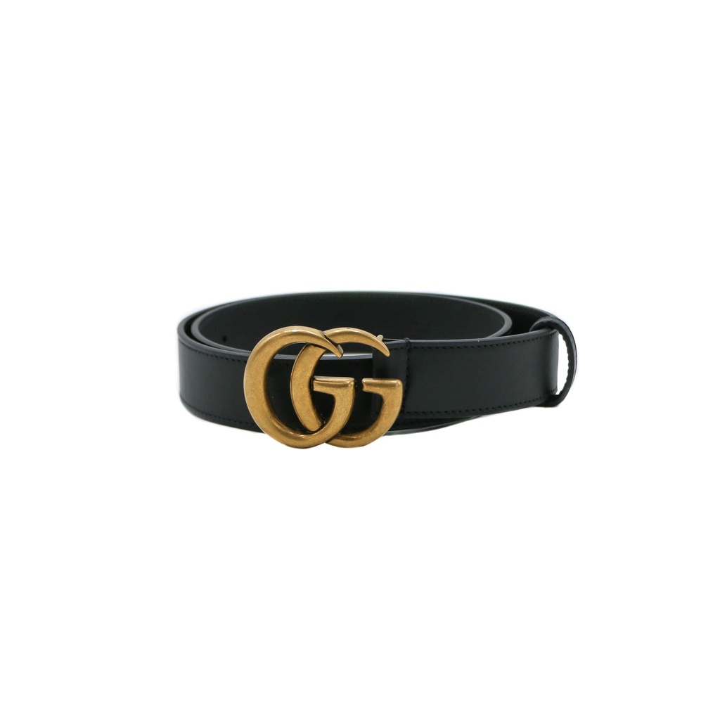 [Gucci-21462] Gucci GG Dark Brown Leather Belt with Gold Buckle 414516 95 38