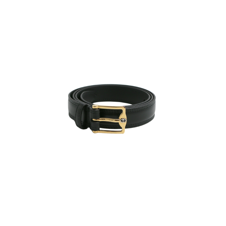 Gucci GG Black Leather Belt with Gold Buckle 4715600 95 38