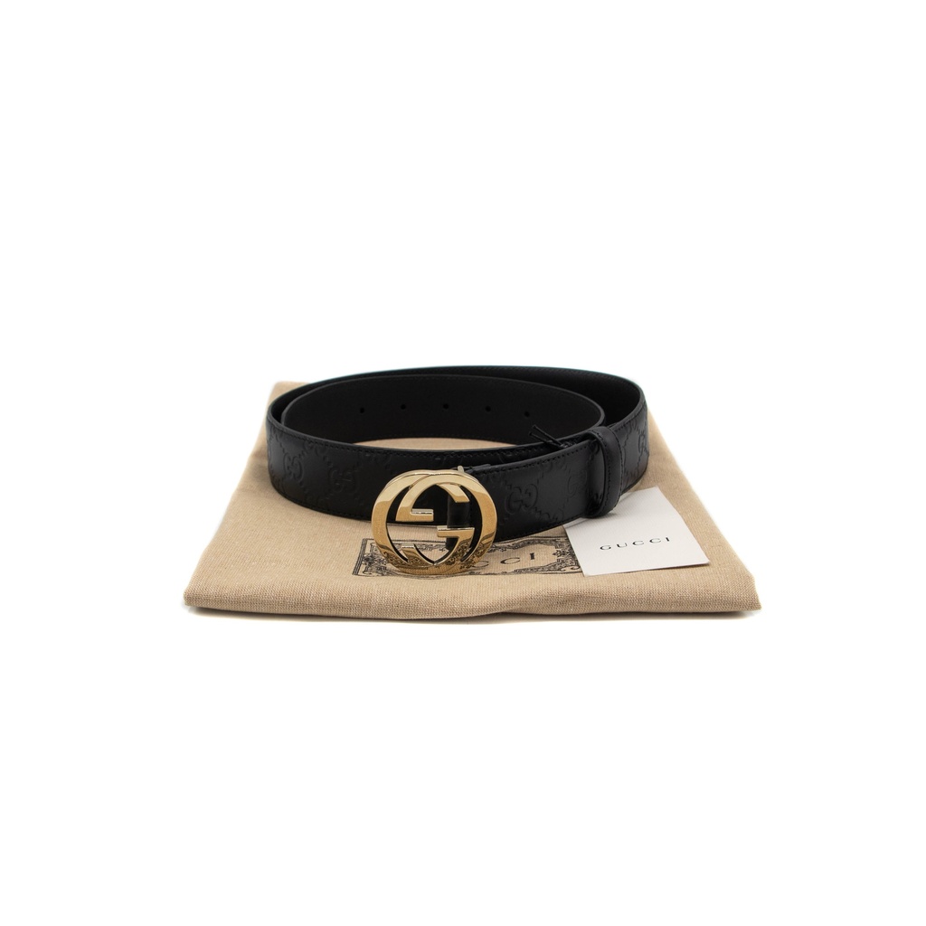 [Gucci-21465] Gucci GG Supreme Belt with G Buckle Black 370543 85 34