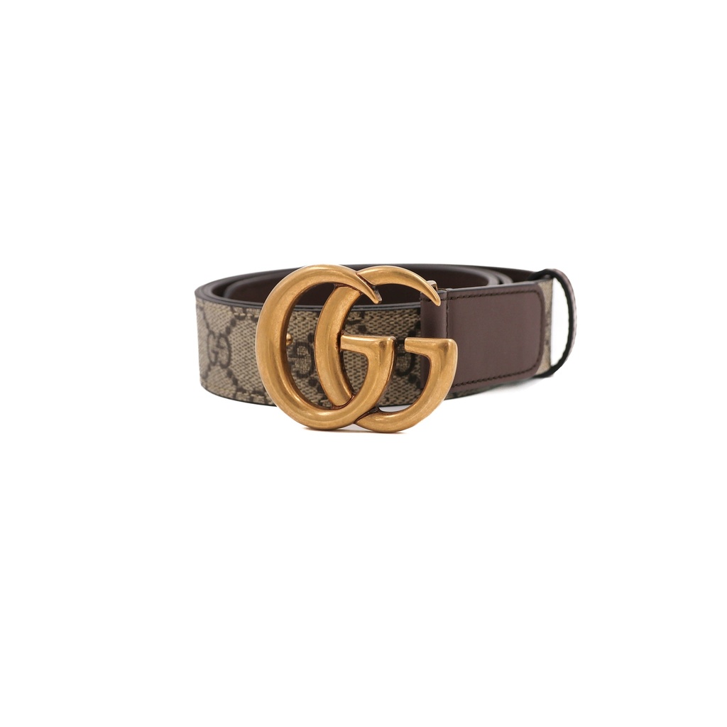[Gucci-21466] Gucci GG Supreme Thin Belt With Gold Buckle 625839 In Size 80 32