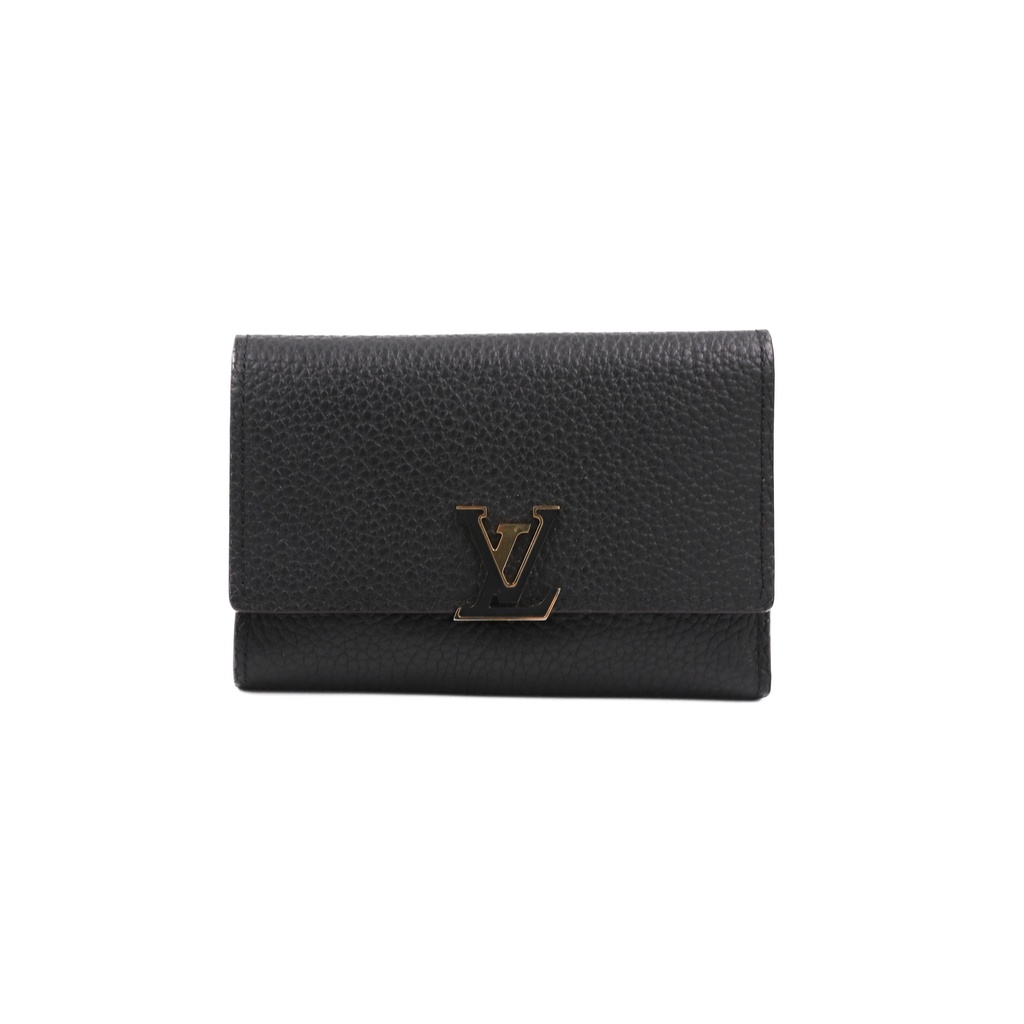 [Louis-Vuitton-21537] Louis Vuitton Black & Pink Taurillon Leather Capucines Compact Wallet