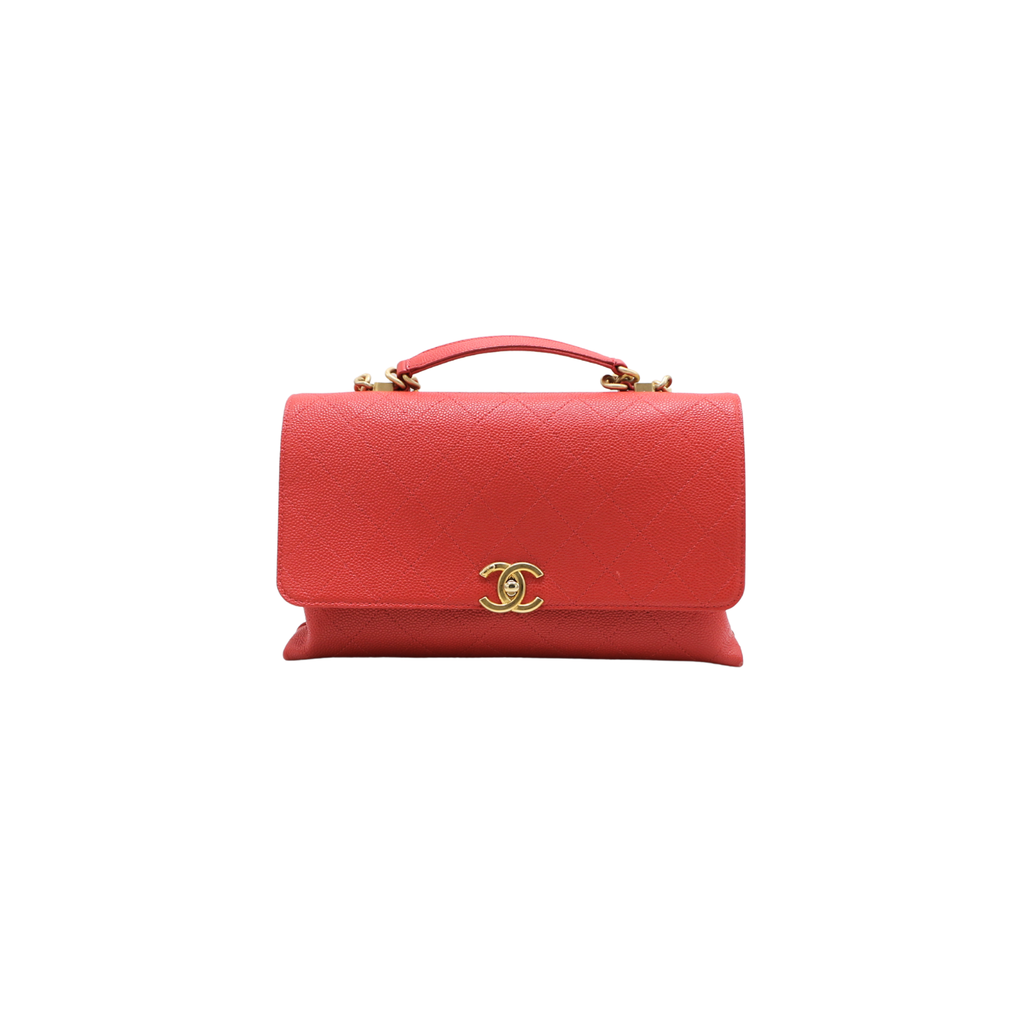 Chanel Grained Clafskin Stiched Flap Bag Red