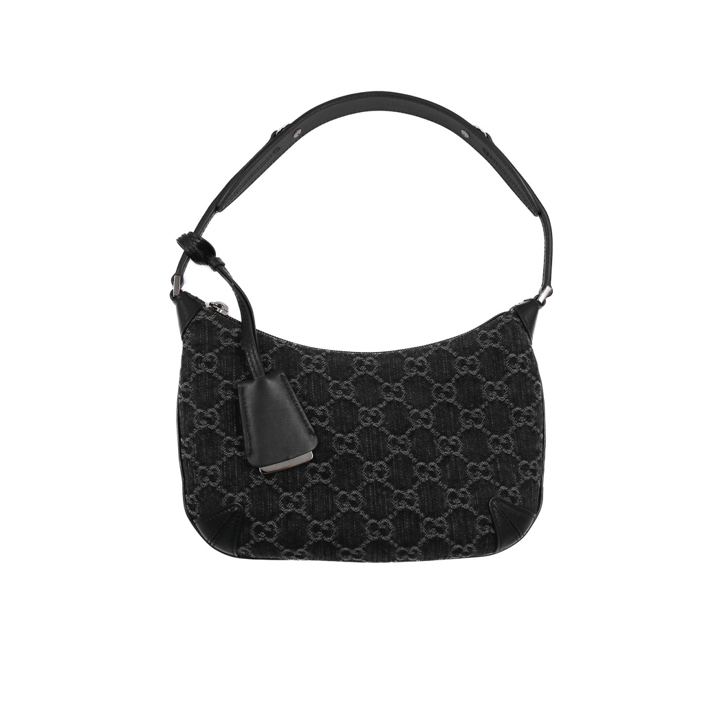 Gucci Horsebit Black/Grey GG Denim Slim Small Hobo Shoulder Bag 774719