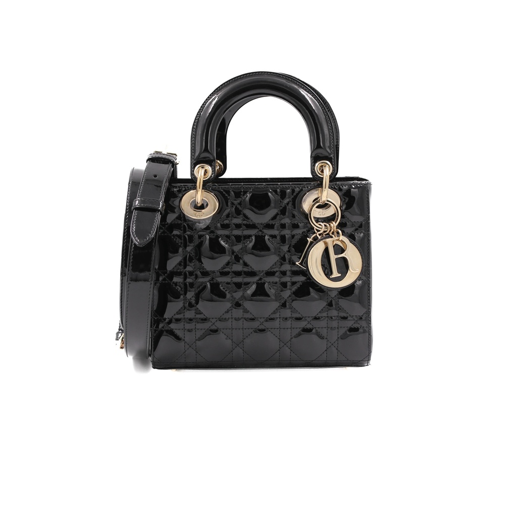 [Christian-Dior-21582] Christian Dior  Patent Cannage Small Lady Dior Black