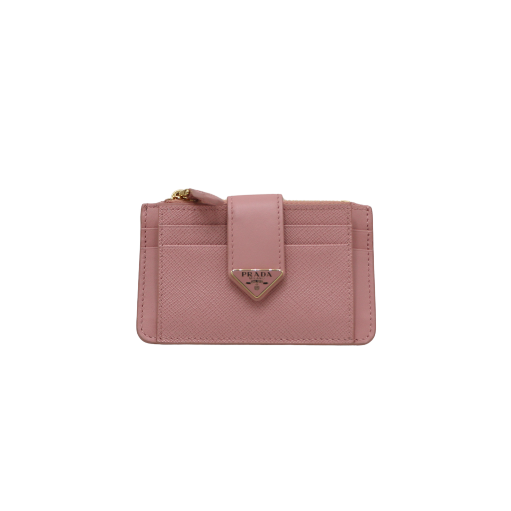 Prada Saffiano And Smooth Leather Card Holder Pink