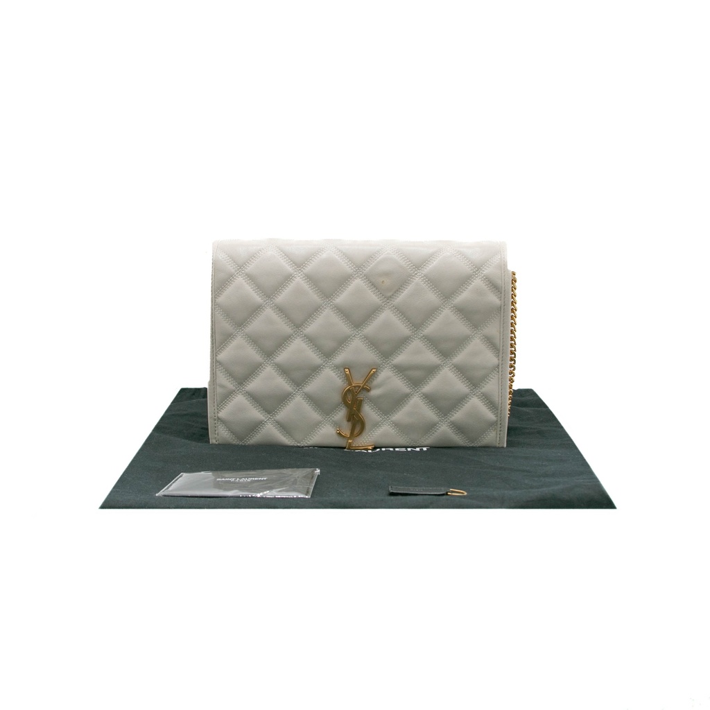 Saint Laurent Quilted White Leather Becky Shoulder Bag