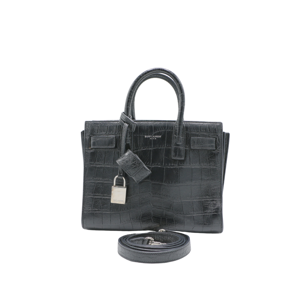 Saint Laurent Sac De Jour Small Croc Embossed Bag Black