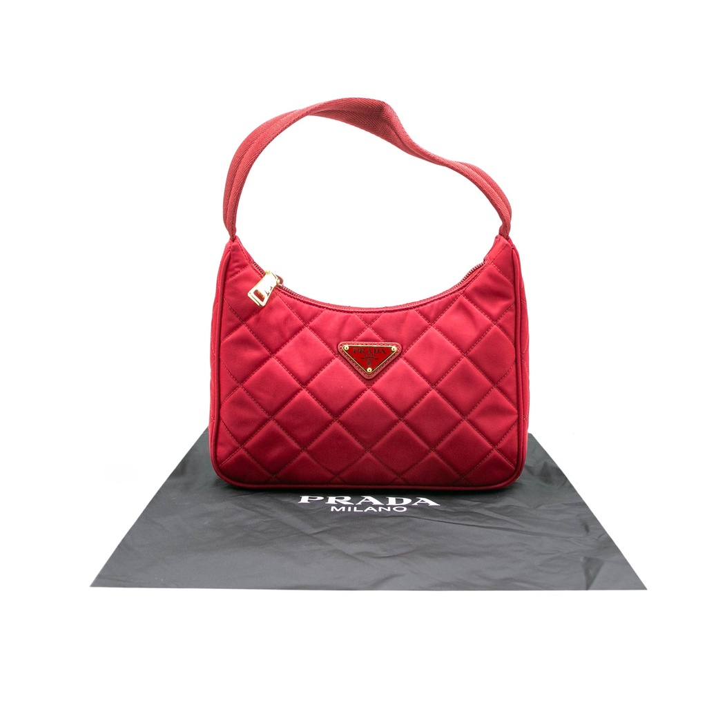 [Prada-21781] Prada Nylon Quilted Re-Edition Handbag Red