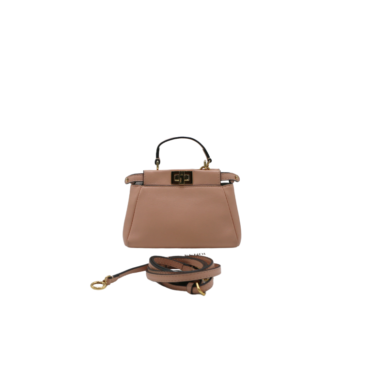 [Fendi-21835] Fendi Peach Leather Micro Peekaboo Crossbody Bag