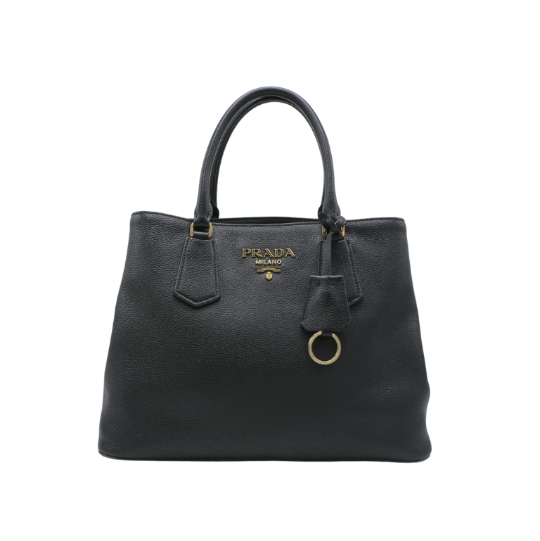 [Prada-21895] Prada Vitello Phenix Leather Handbag Black