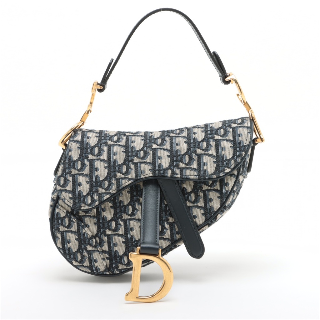 Christian Dior Oblique Saddle Bag Handbag Blue