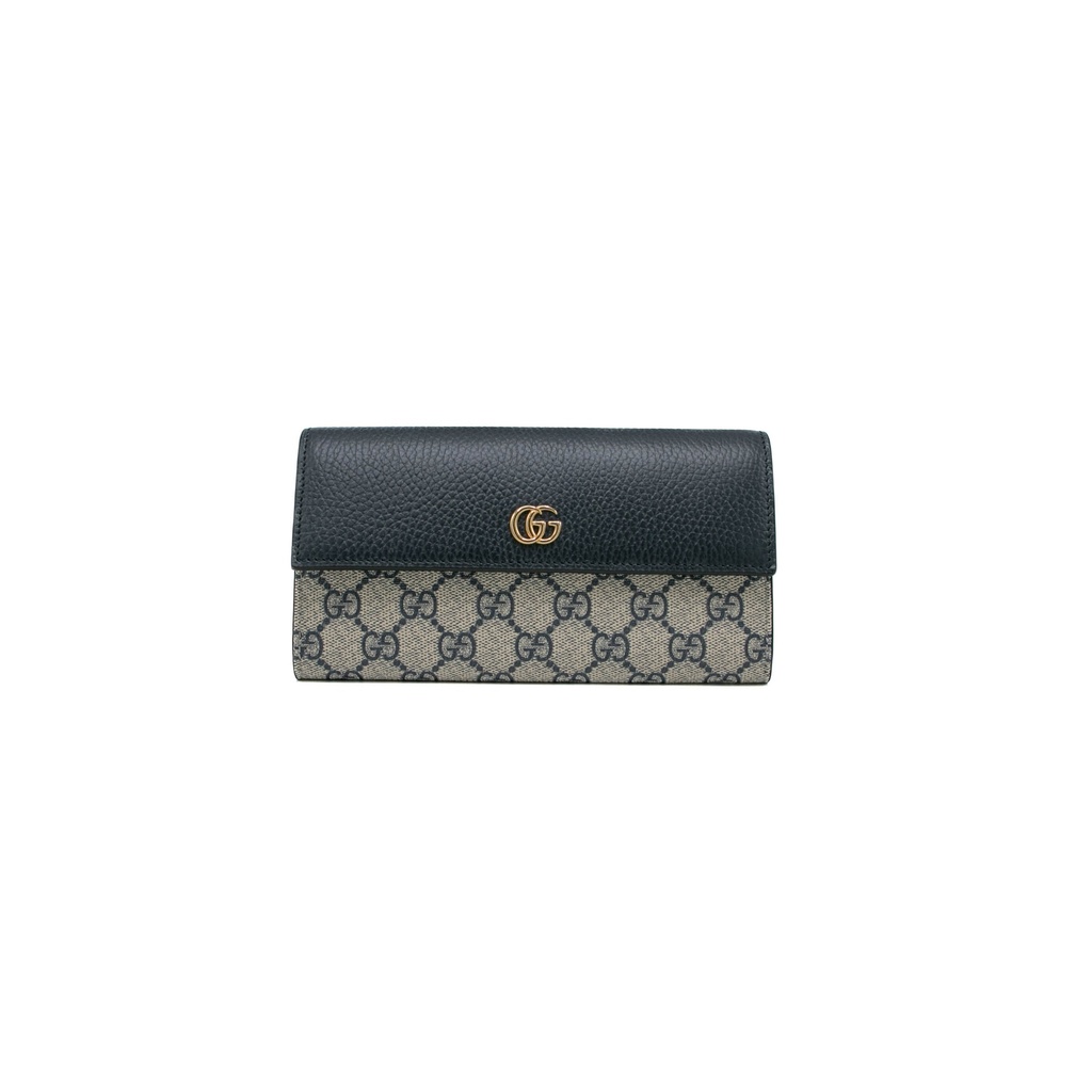 [Gucci-22122] Gucci GG Marmont Leather Continental Wallet Brown and Blue 456116