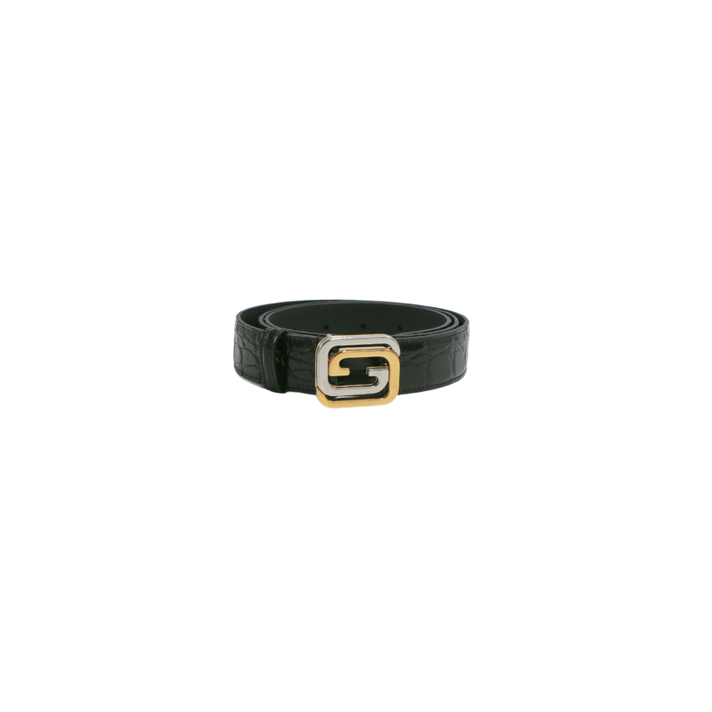 [Gucci-22127] Gucci Interlocking G Crocodile Leather Belt Black 715604 95 38