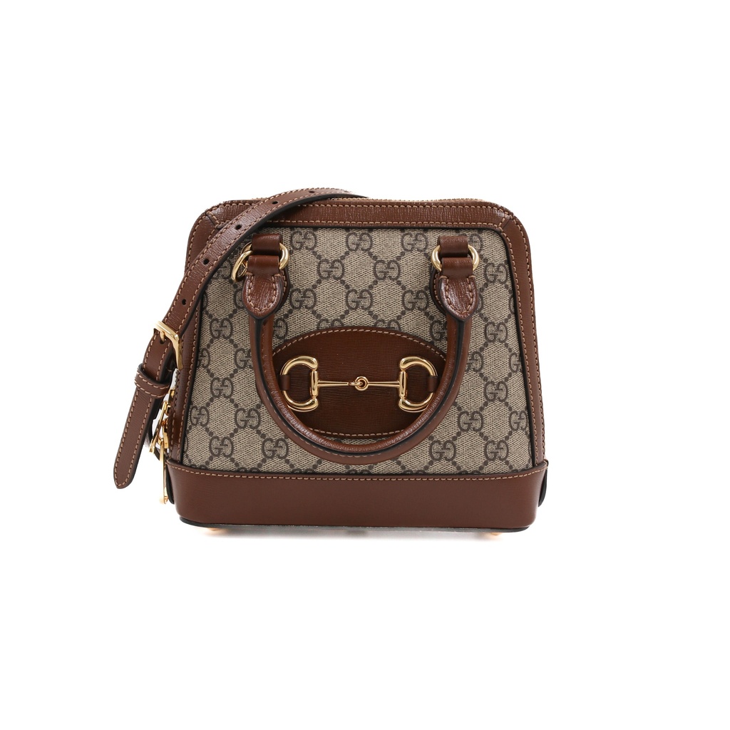 [Gucci-22139] Gucci GG Supreme Small Horsebit 1955 Top Handle Brown Bag