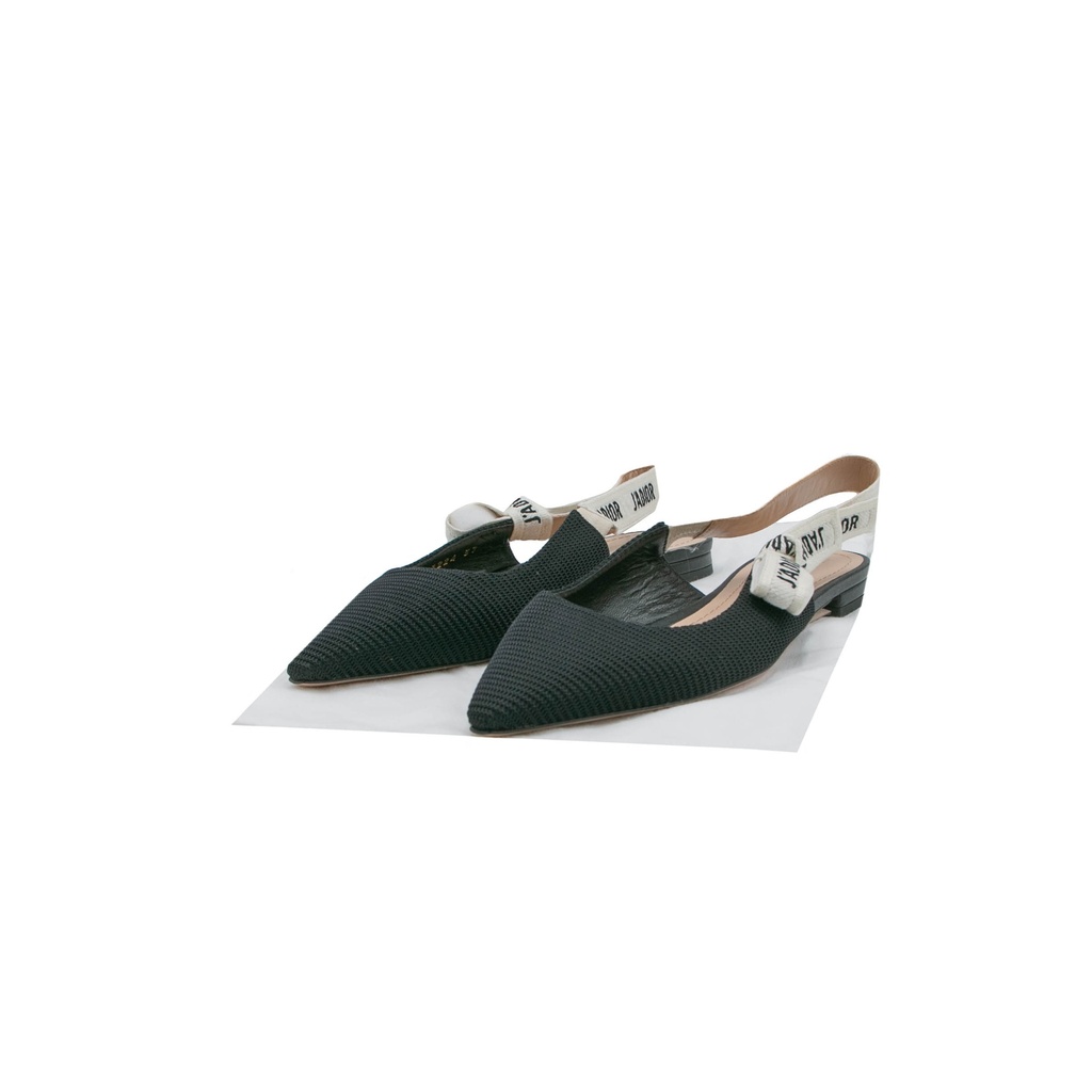 Christian Dior Technical Canvas Ribbon J'Adior Slingback Ballet Flats Black 36 1/2