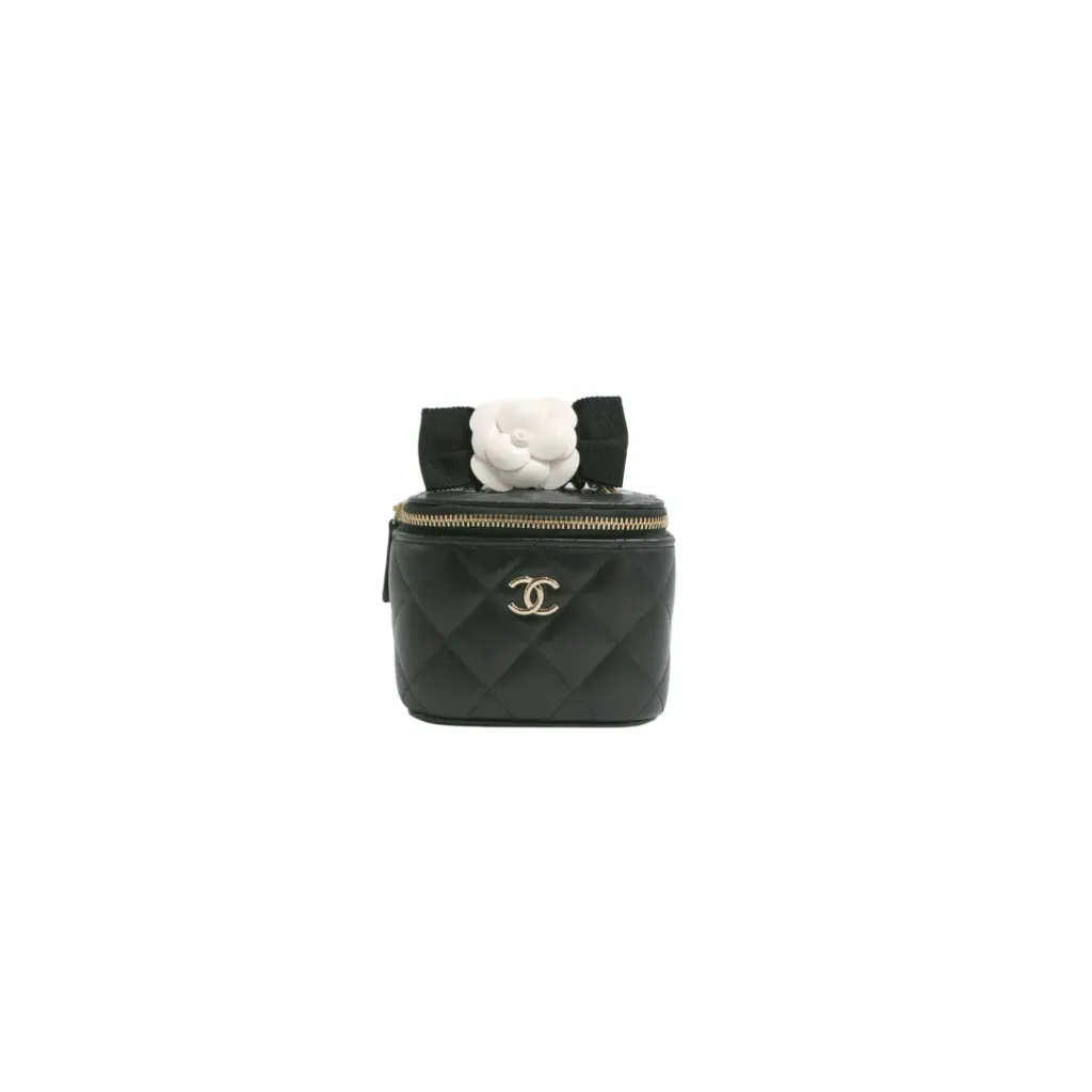 [CHANEL-22362] Chanel  Lambskin Quilted Mini Vanity Case With Chain Black