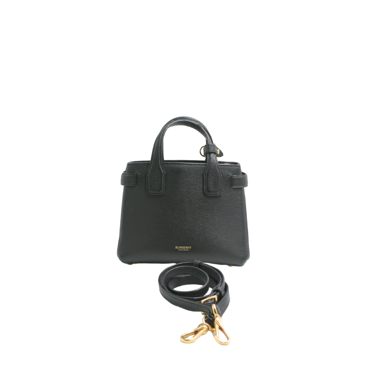 Burberry Black Leather and House Check Fabric Mini Banner Tote