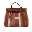Hermes Vache Hunter Toile H Vibration Herbag Zip Retourne 31 PM Fauve Ecru Beige