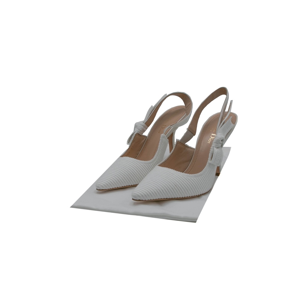 Christian Dior J'Adior Slingback Pump White Technical Fabric In Size 41 1/2