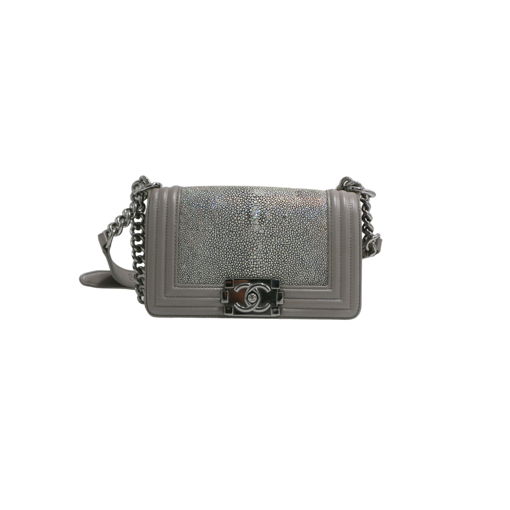 [CHANEL-22594] Chanel Galuchat Stingray Small Boy Flap Bag Silver