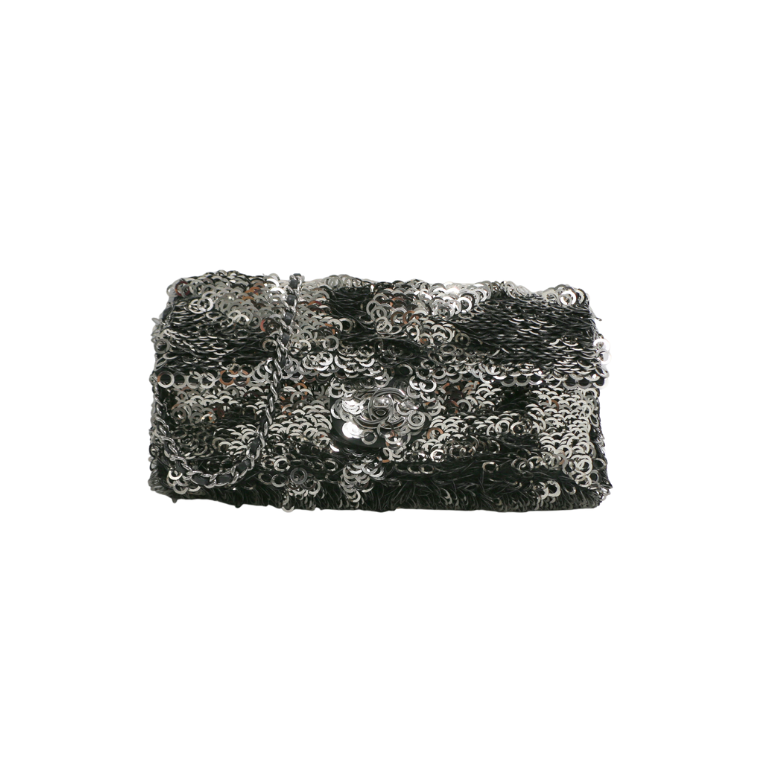 Chanel Black White Sequin Small Single Flap