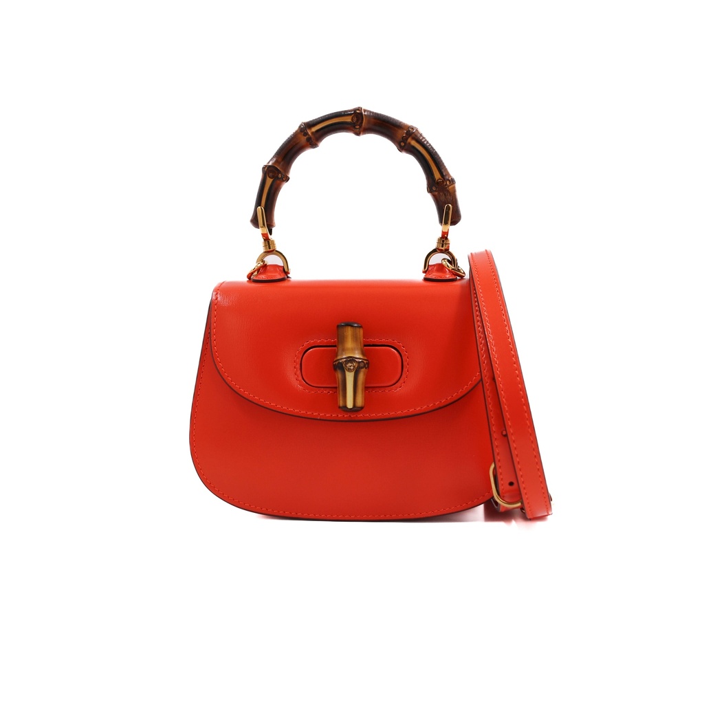 [Gucci-22721] Gucci Bamboo 1947 Jumbo GG Canvas & Leather 2 Way Handbag Red 686864
